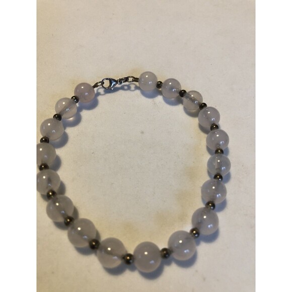 Beautiful Rose Quartz 925 Bracelet 8”with Silver Spacer Beads Artisan - Picture 2 of 6